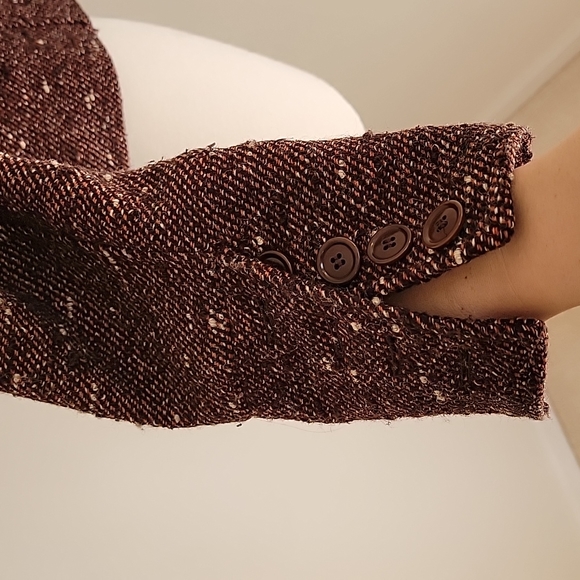 EUC ZARA Brown Wool Tweed Short Jacket with Leather & Wood Toggle Closures SZ: M - Picture 4 of 14